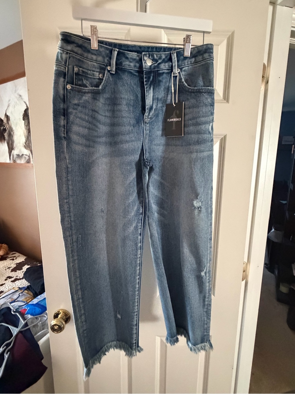 Flamingals Blue Distressed Cropped Jeans